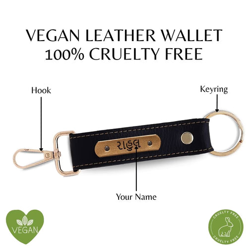 Black Vegan Leather Keychain with name