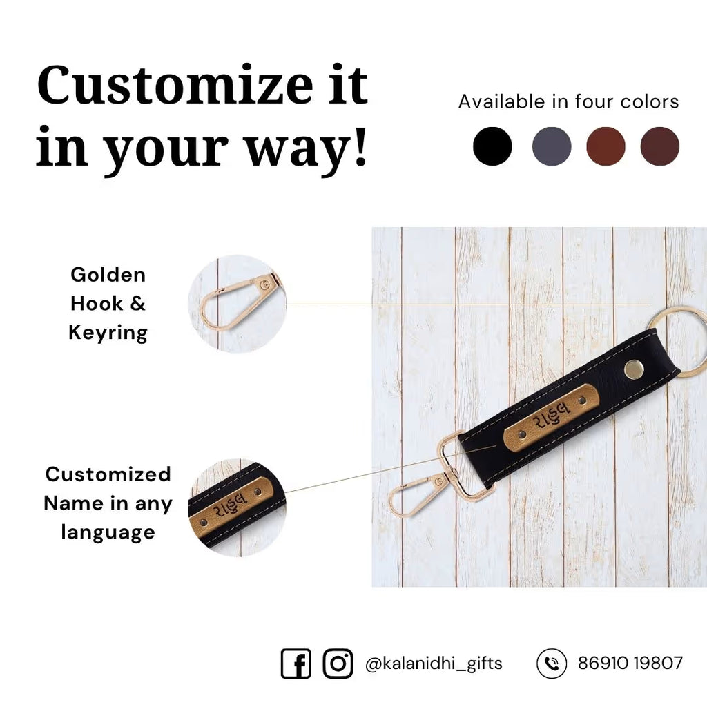 Black Vegan Leather Keychain with name