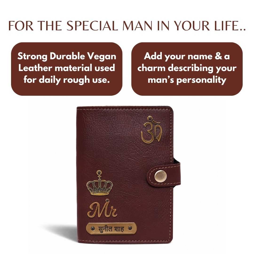 Personalized Button Passport Cover - Dark Brown