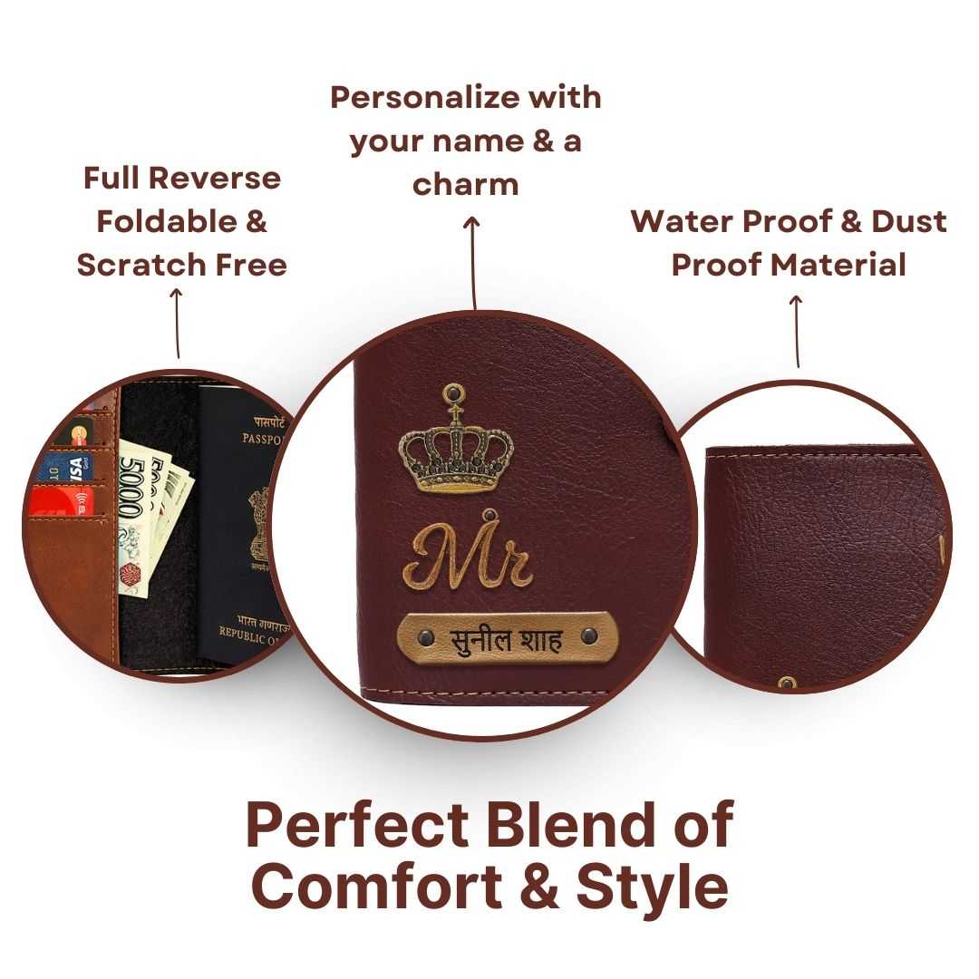 Personalized Button Passport Cover - Dark Brown