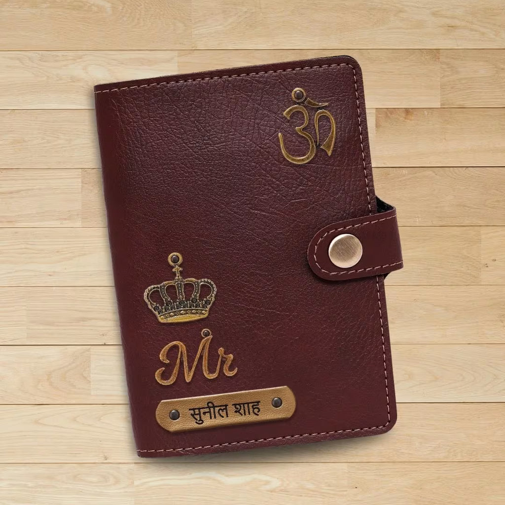Personalized Button Passport Cover - Dark Brown