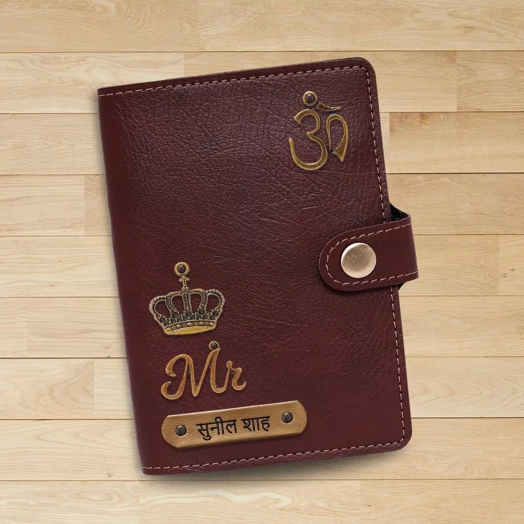 Personalized Button Passport Cover - Dark Brown