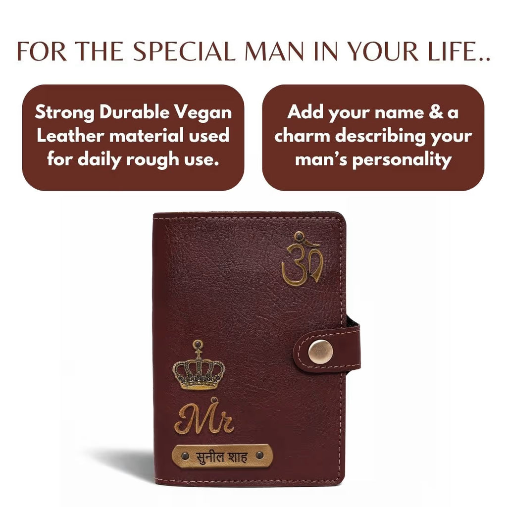 Personalized Button Passport Cover - Dark Brown