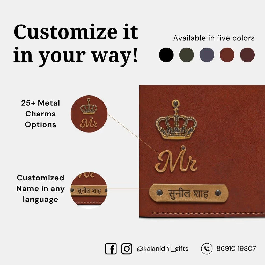 Personalized Chain Wallet with Name & Charm - Brown