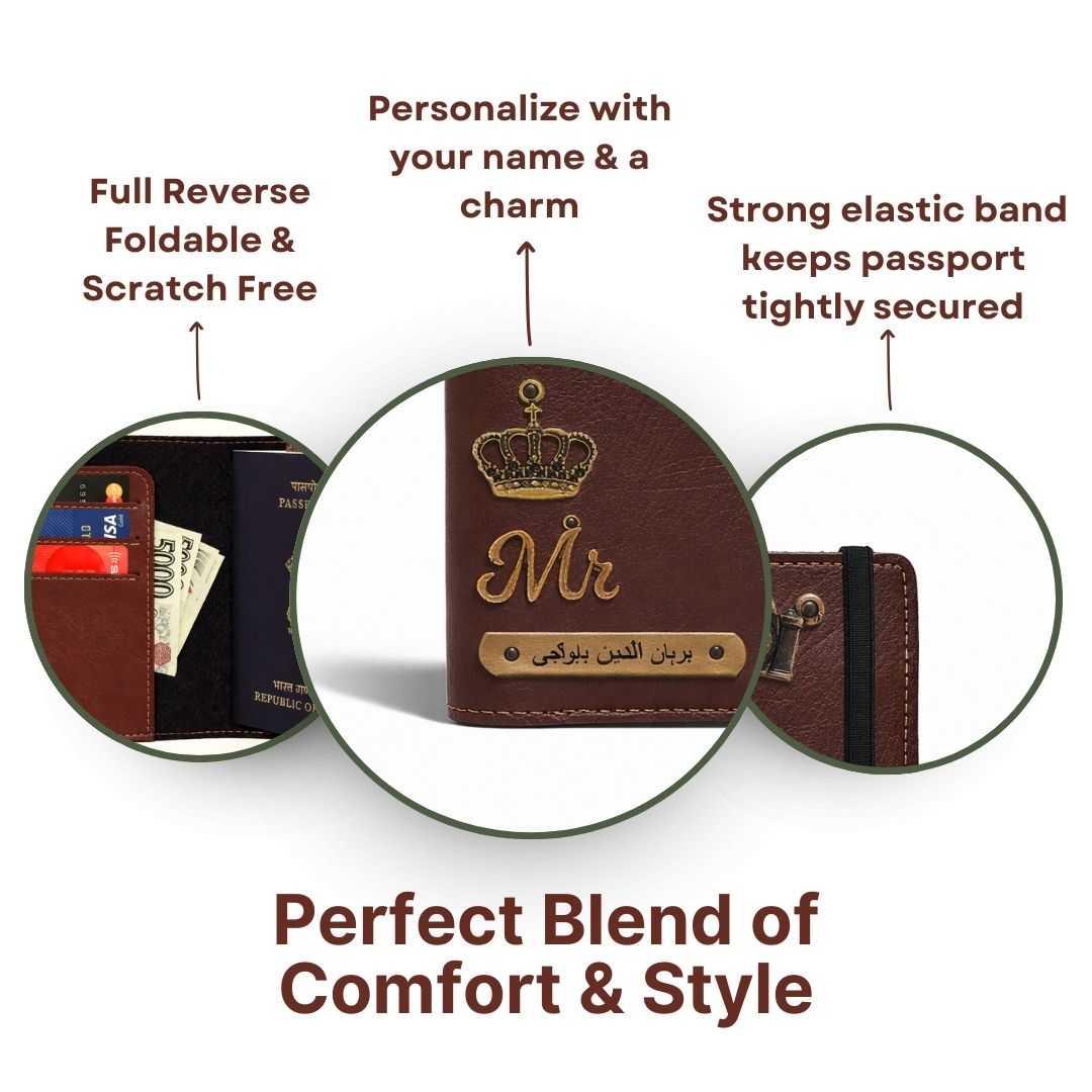 Personalized Elastic Closure Passport Cover - Dark Brown