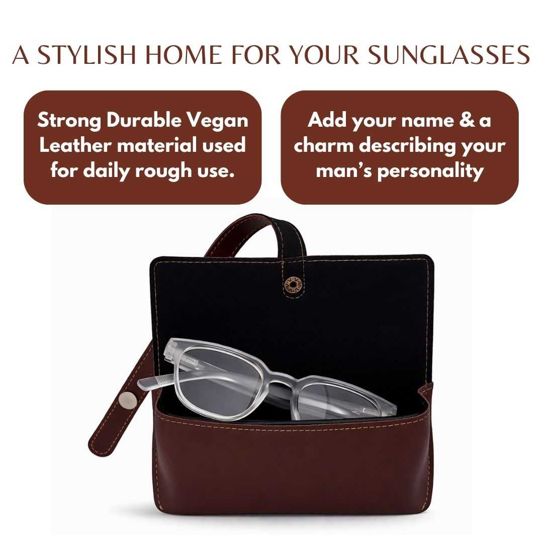 Personalized Dark Brown Sunglass Cover with Name & Charm