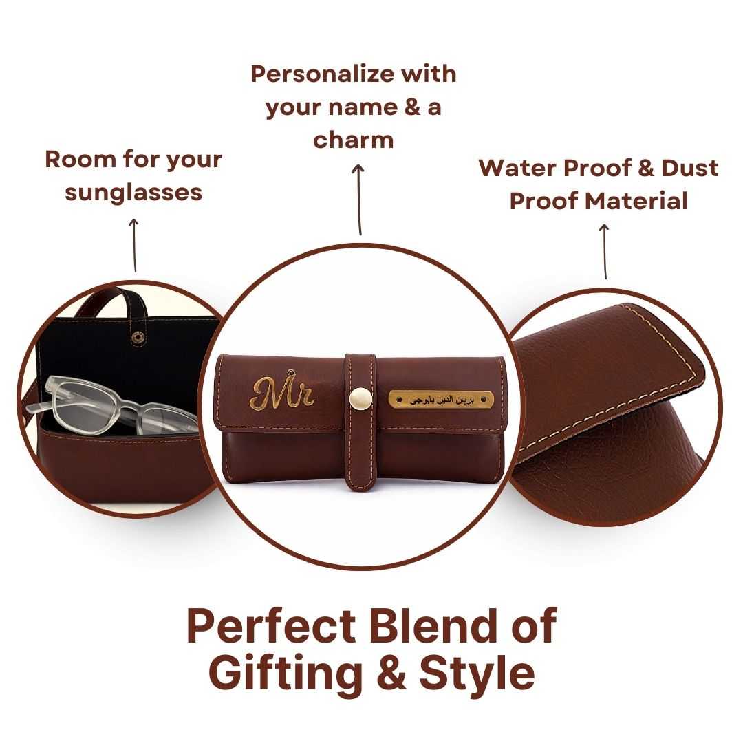 Personalized Dark Brown Sunglass Cover with Name & Charm