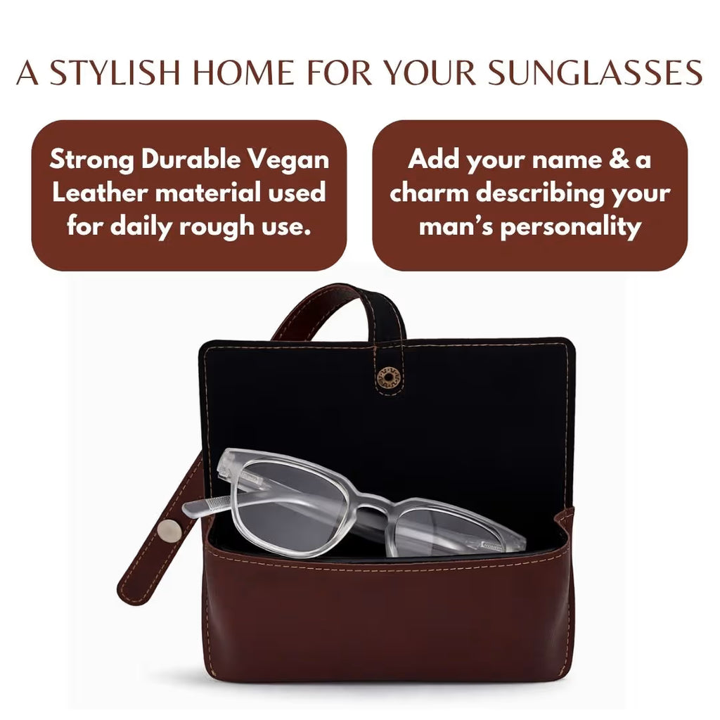 Personalized Dark Brown Sunglass Cover with Name & Charm
