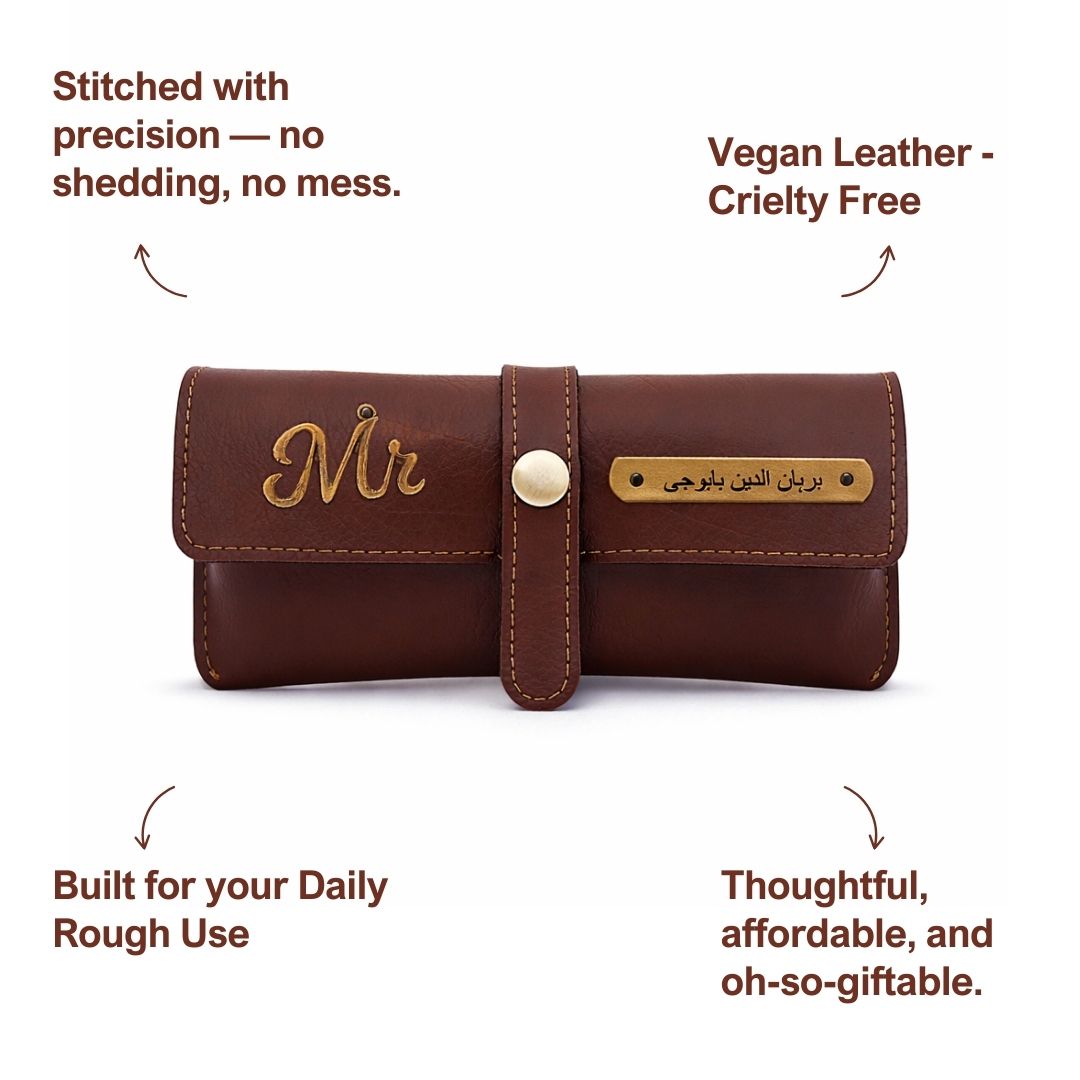 Personalized Dark Brown Sunglass Cover with Name & Charm