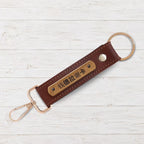 Brown Vegan Leather Keychain with name (Golden Hook)