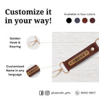 Brown Vegan Leather Keychain with name (Golden Hook)