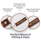 Brown Vegan Leather Keychain with name (Golden Hook)