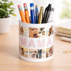 Personalized "MAMA" Photo Collage Pen Stand – Ceramic Desk Organizer