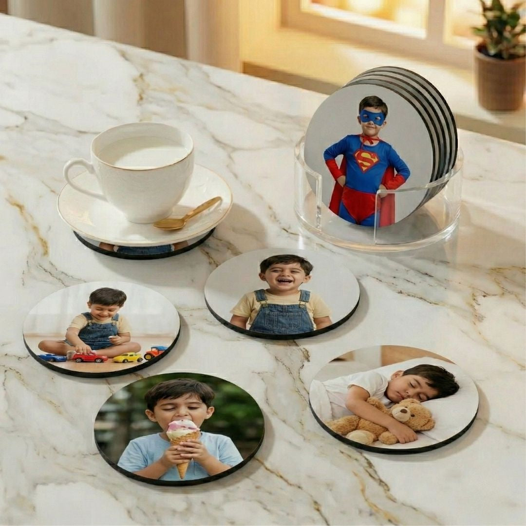 Customized Photo Circle Tea Coaster - Set of 4