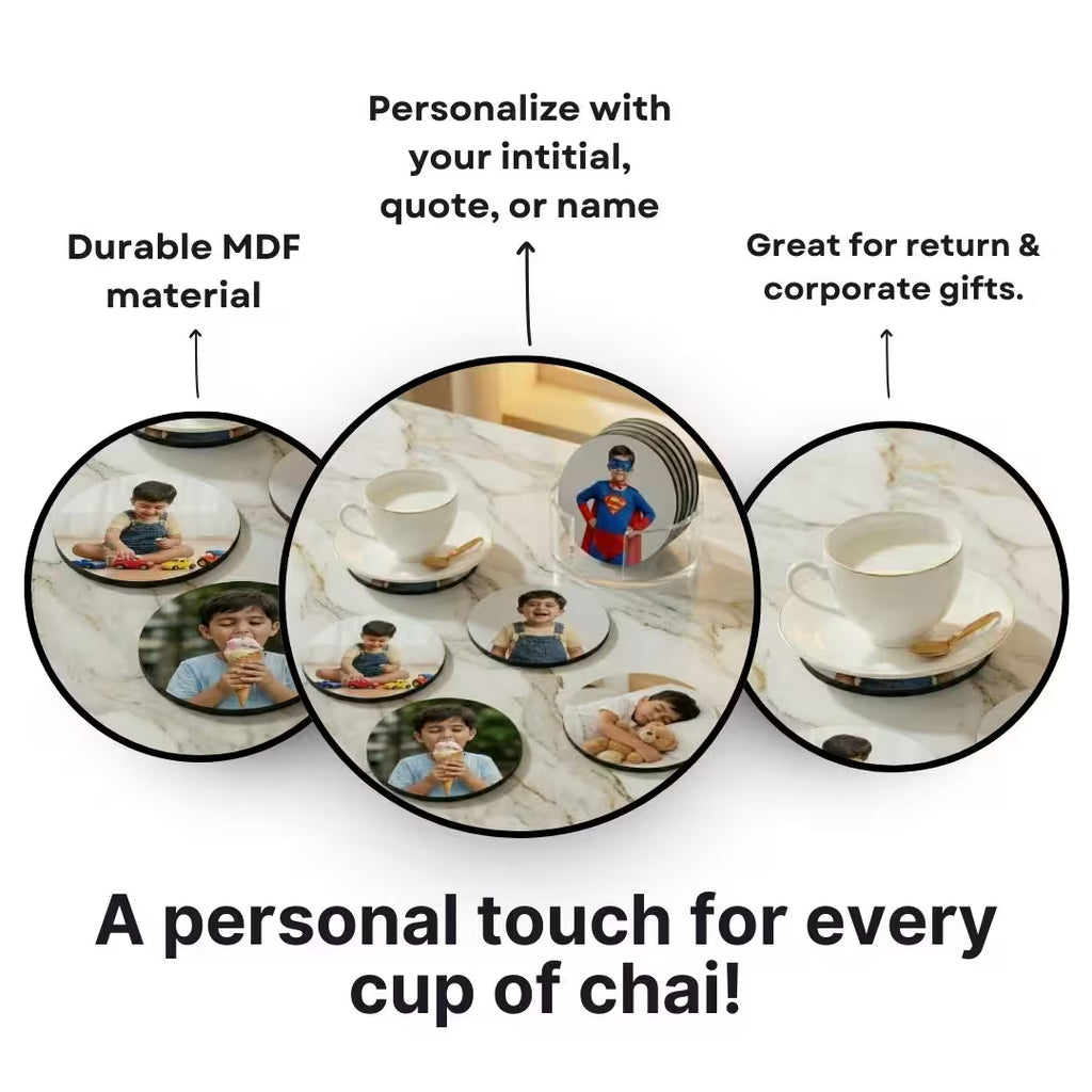 Customized Photo Circle Tea Coaster - Set of 4
