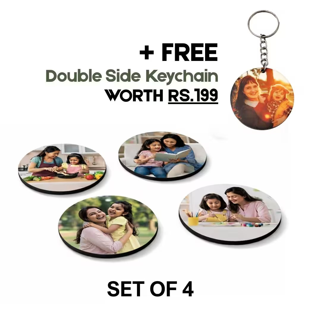 Personalized MDF Wooden Photo Circle Coasters for Mom (Set of 4)