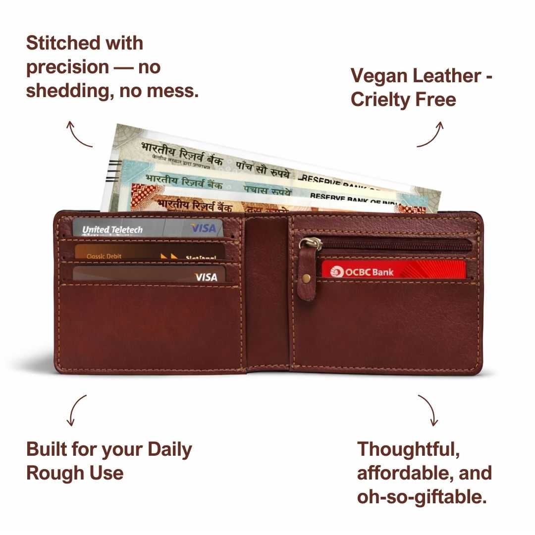 Personalized Chain Wallet with Name & Charm - Dark Brown