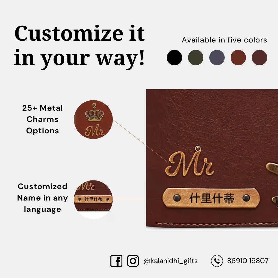 Personalized Chain Wallet with Name & Charm - Dark Brown