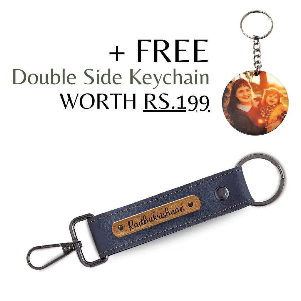 Grey Vegan Leather Keychain with name (Black Hook)