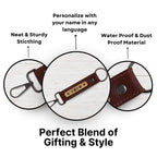 Brown Vegan Leather Keychain with name (Black Hook)