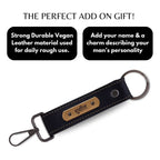 Black Vegan Leather Keychain with name (Black Hook)