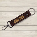 Dark Brown Vegan Leather Keychain with name (Black Hook)