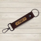 Dark Brown Vegan Leather Keychain with name (Black Hook)