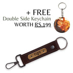 Dark Brown Vegan Leather Keychain with name (Black Hook)