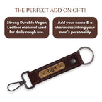 Dark Brown Vegan Leather Keychain with name (Black Hook)