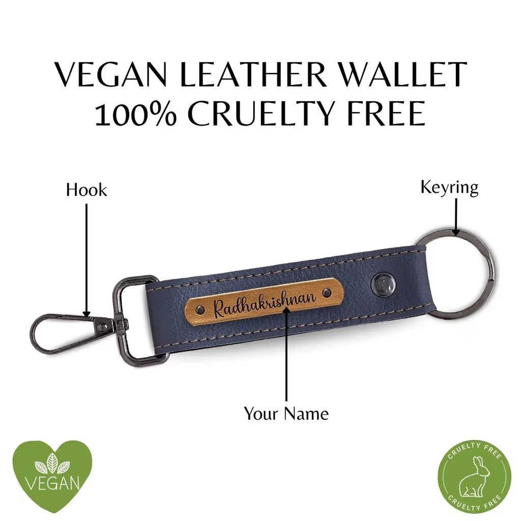 Grey Vegan Leather Keychain with name (Black Hook)