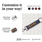 Grey Vegan Leather Keychain with name (Black Hook)