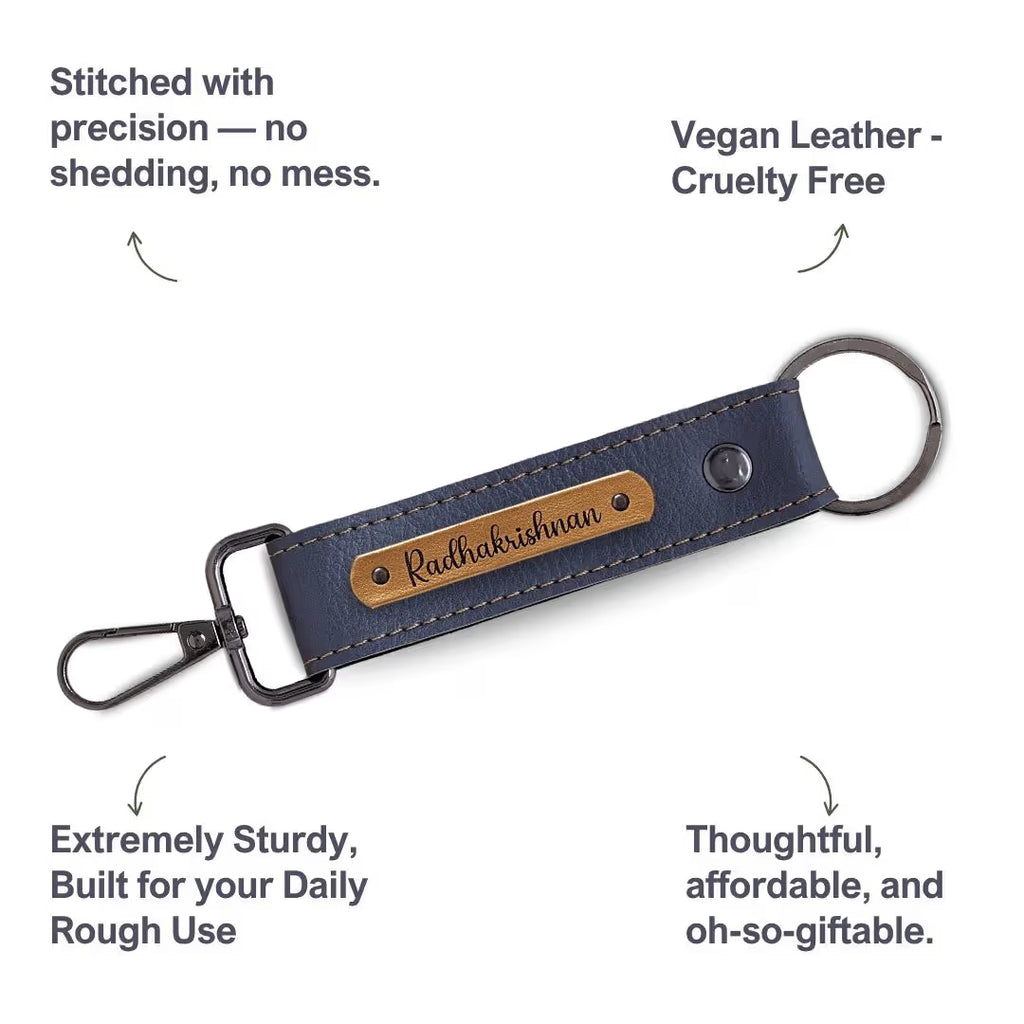 Grey Vegan Leather Keychain with name (Black Hook)