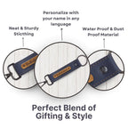 Grey Vegan Leather Keychain with name (Black Hook)