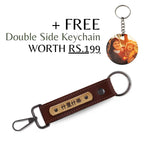 Brown Vegan Leather Keychain with name (Black Hook)