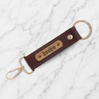 Dark Brown Vegan Leather Keychain with name (Golden Hook)