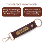 Dark Brown Vegan Leather Keychain with name (Golden Hook)