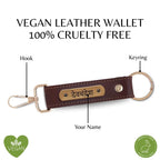 Dark Brown Vegan Leather Keychain with name (Golden Hook)