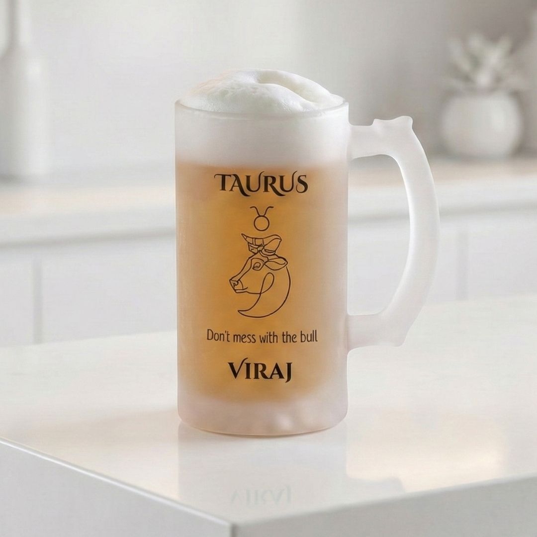 Name & Zodiac Sign Personalized Frosted Beer Mug