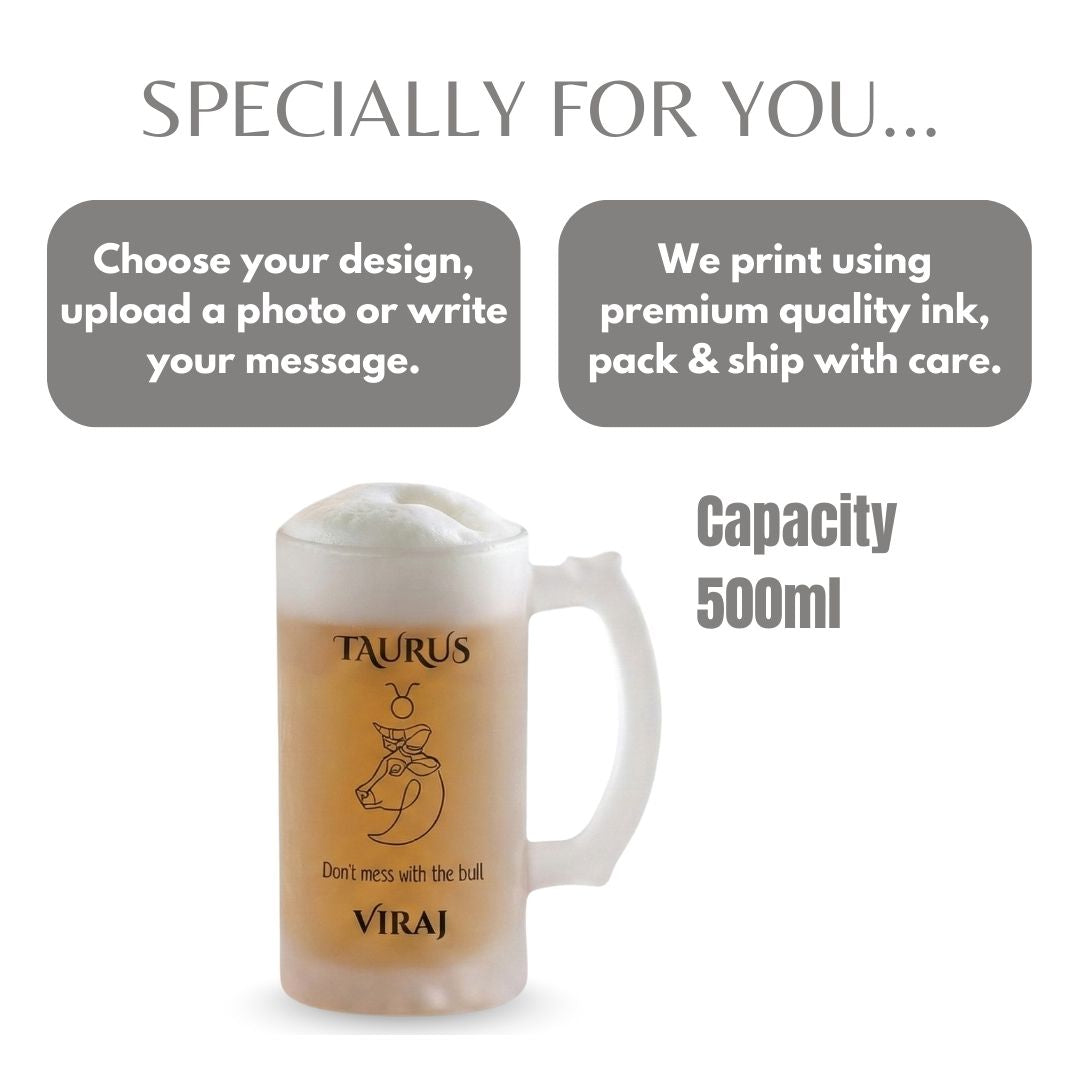 Name & Zodiac Sign Personalized Frosted Beer Mug