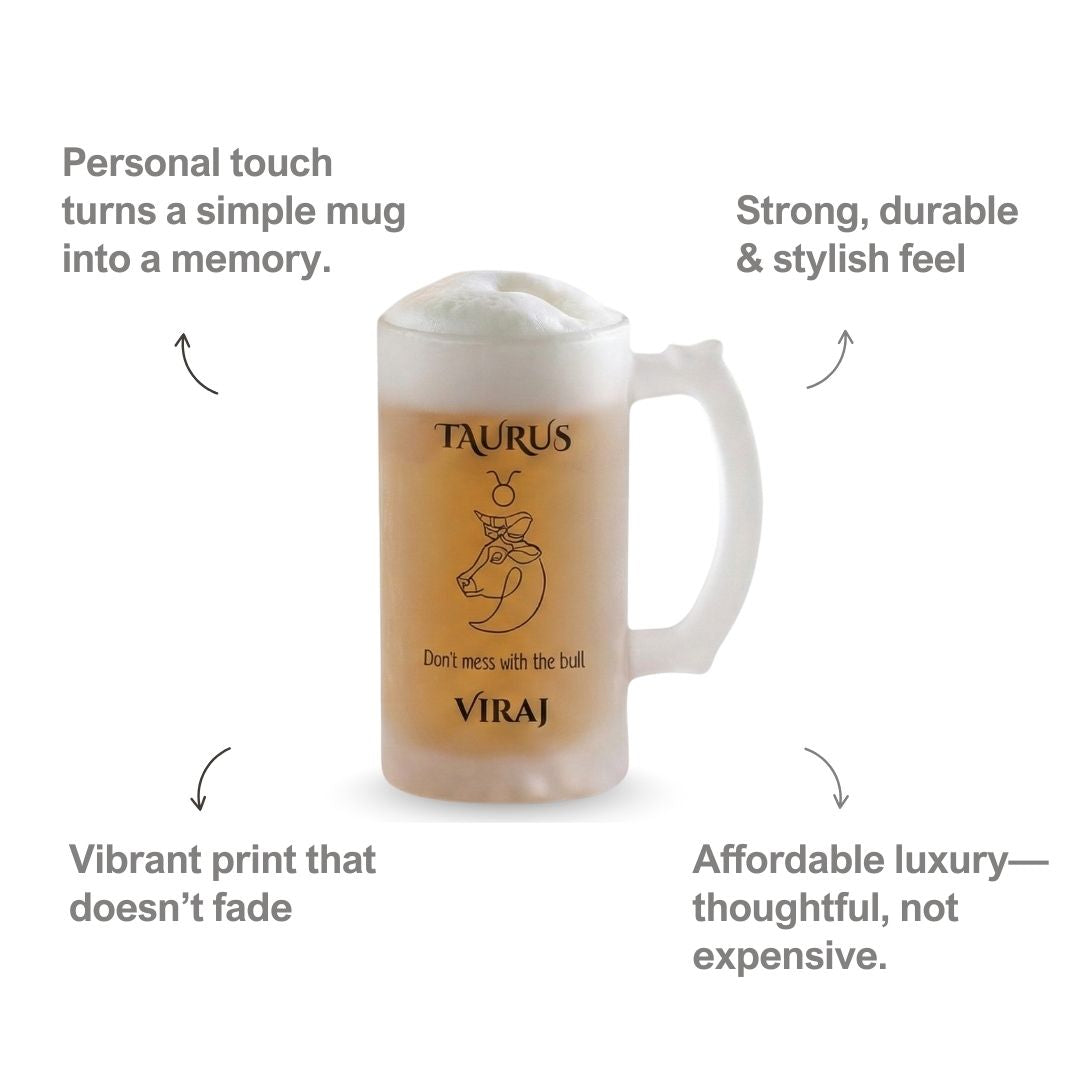 Name & Zodiac Sign Personalized Frosted Beer Mug