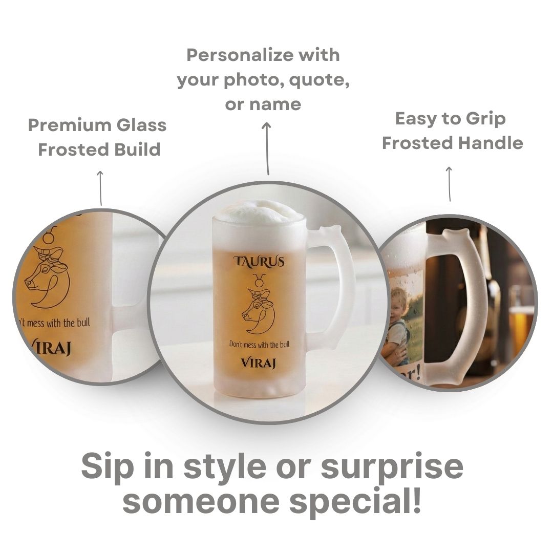Name & Zodiac Sign Personalized Frosted Beer Mug