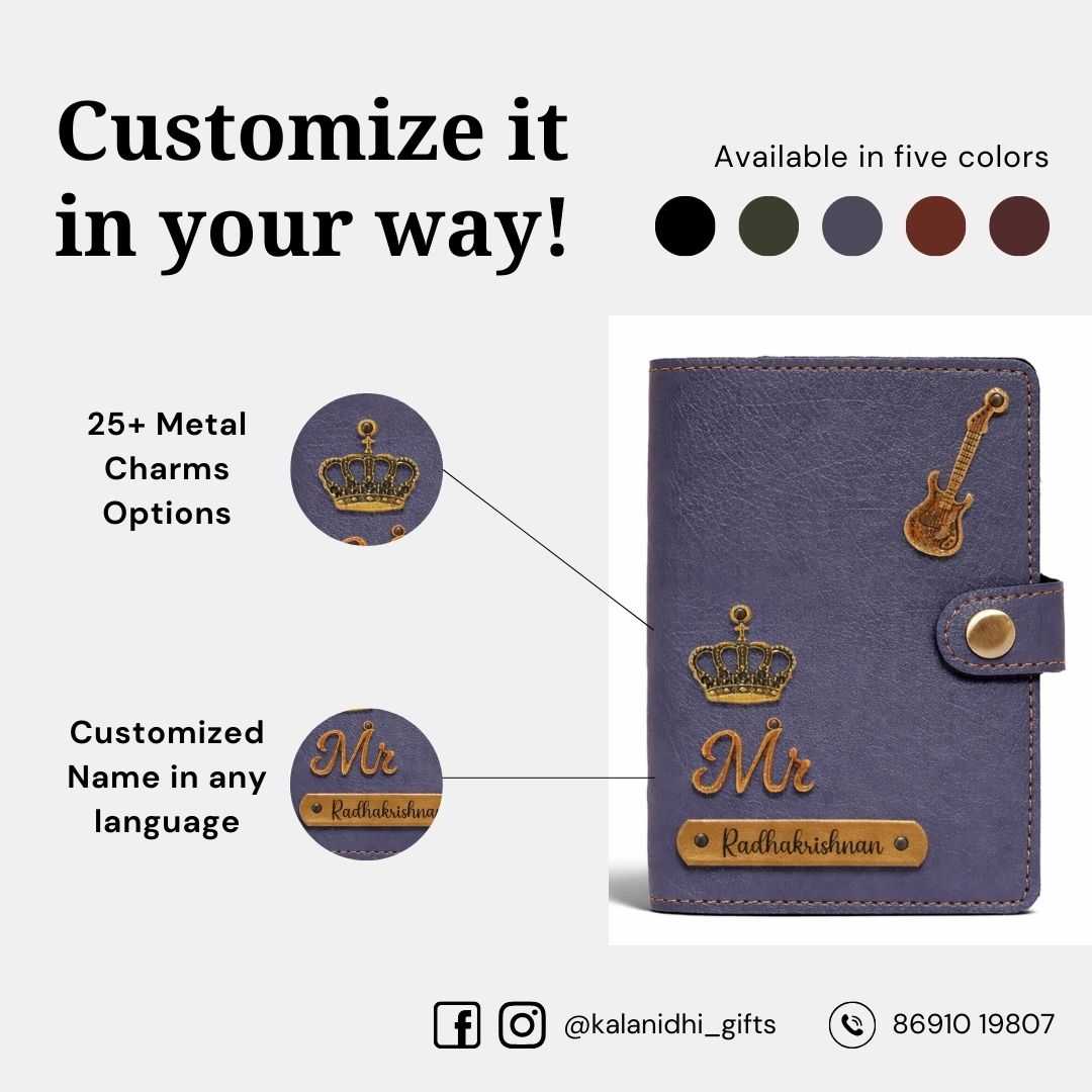 Personalized Button Passport Cover - Grey