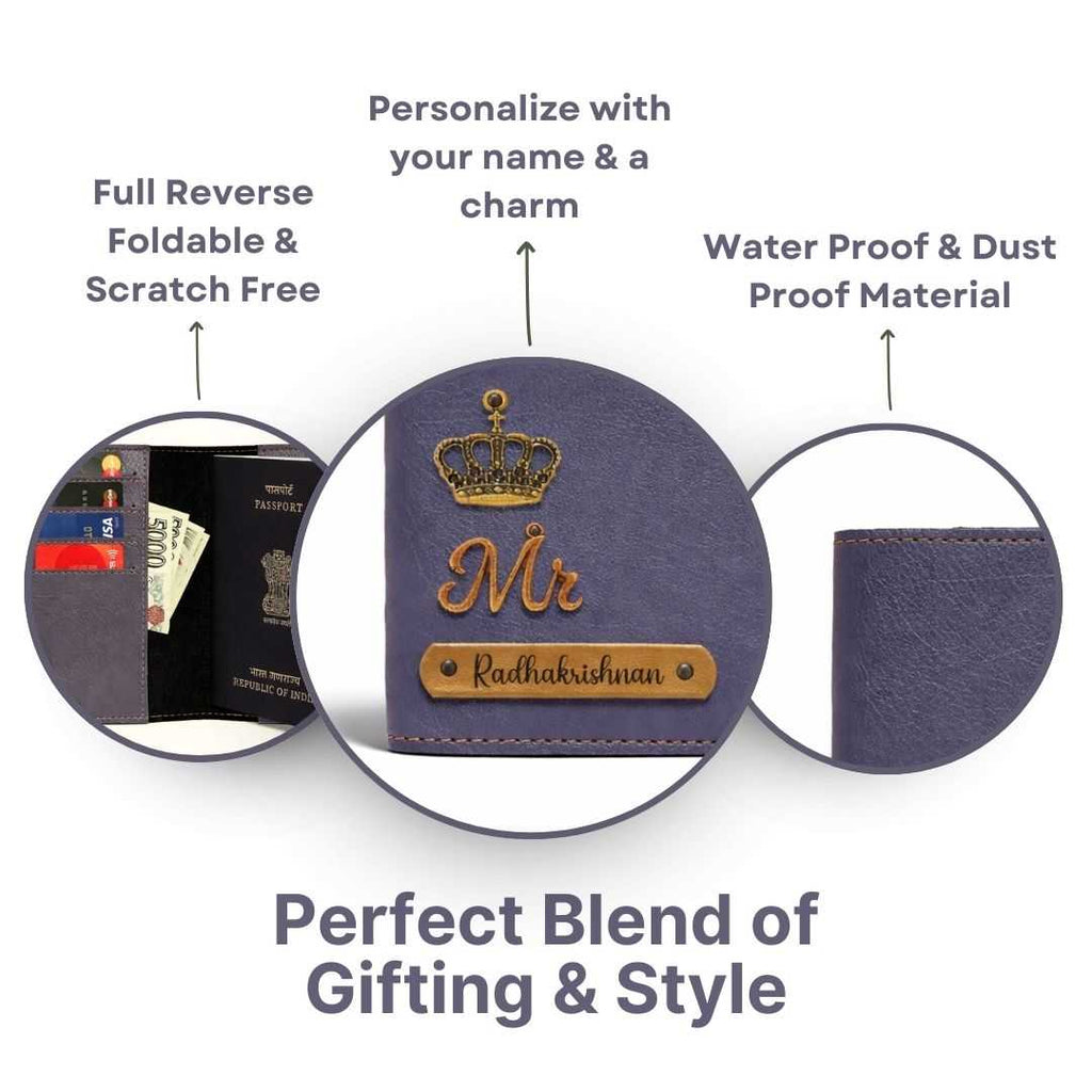 Personalized Button Passport Cover - Grey