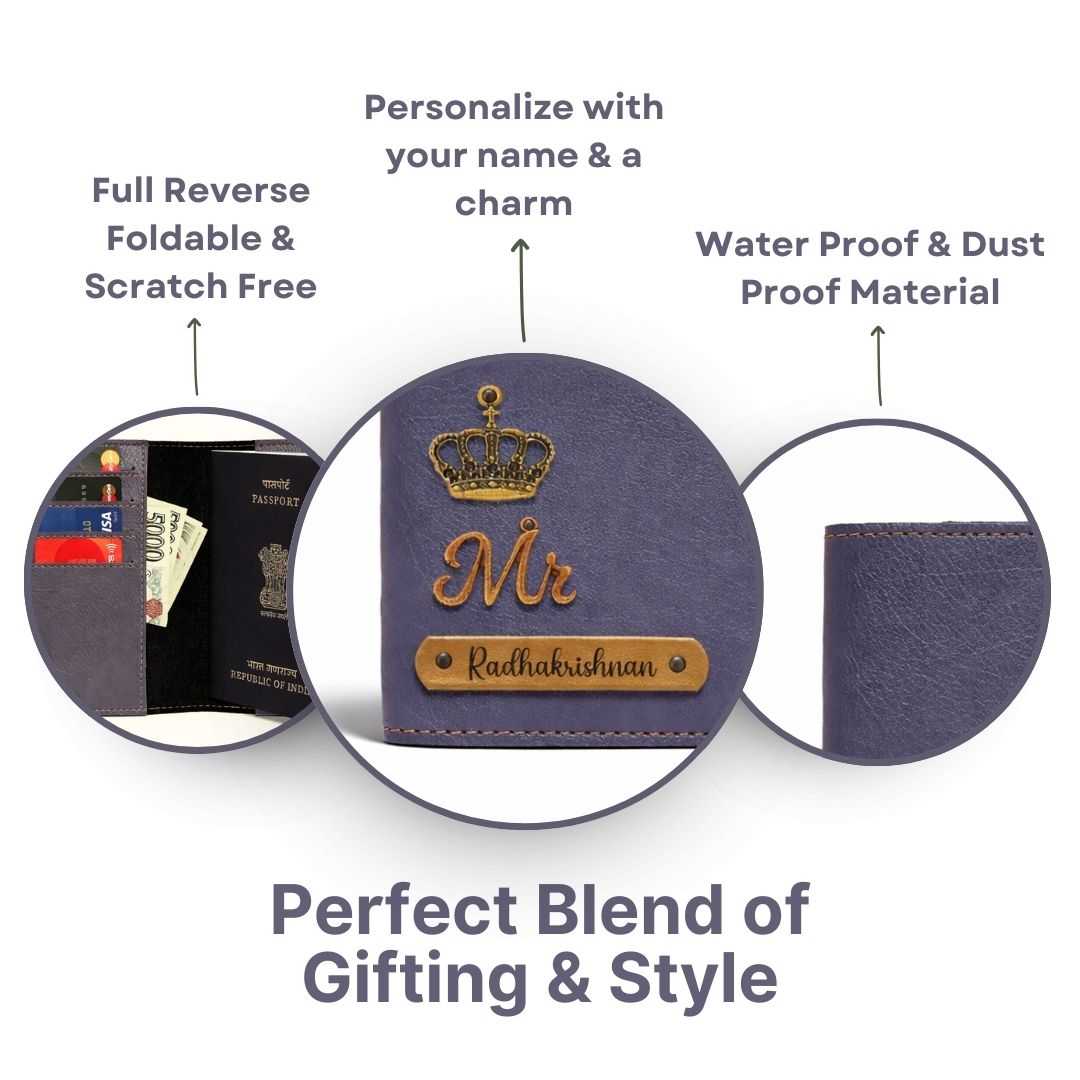 Personalized Button Passport Cover - Grey