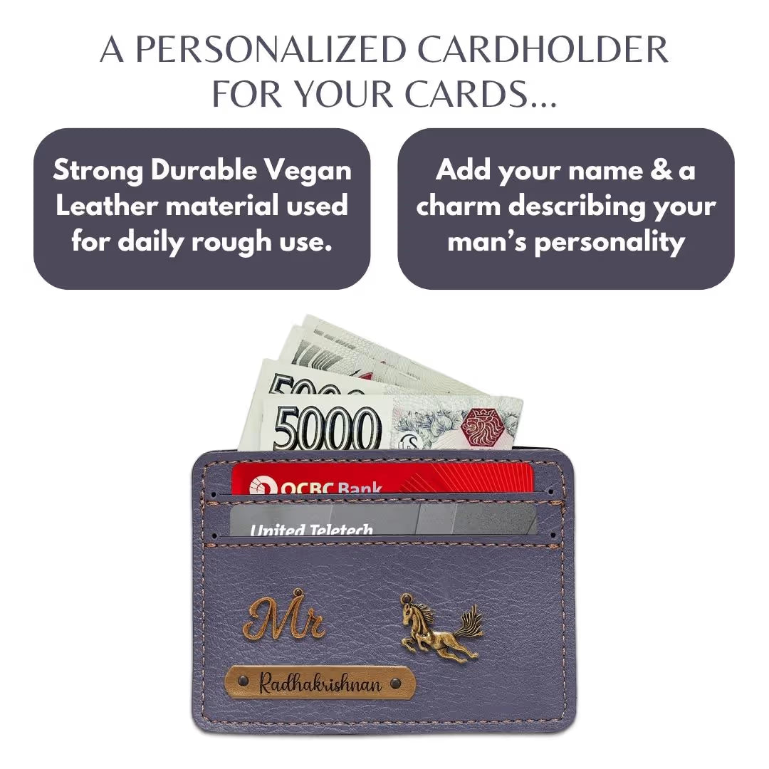 Customized Grey Card Holder with Name