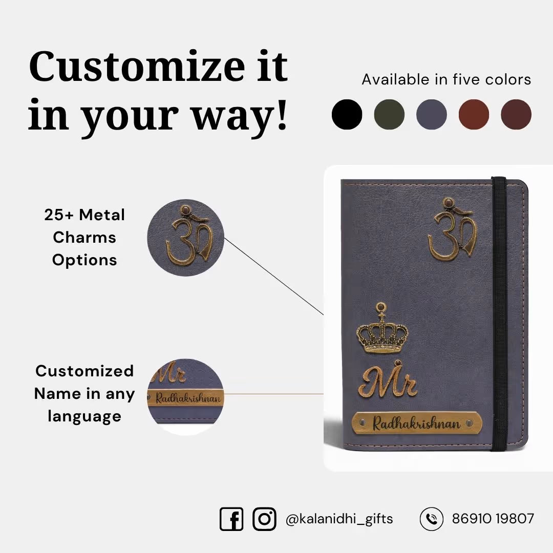 Personalized Elastic Closure Passport Cover - Grey