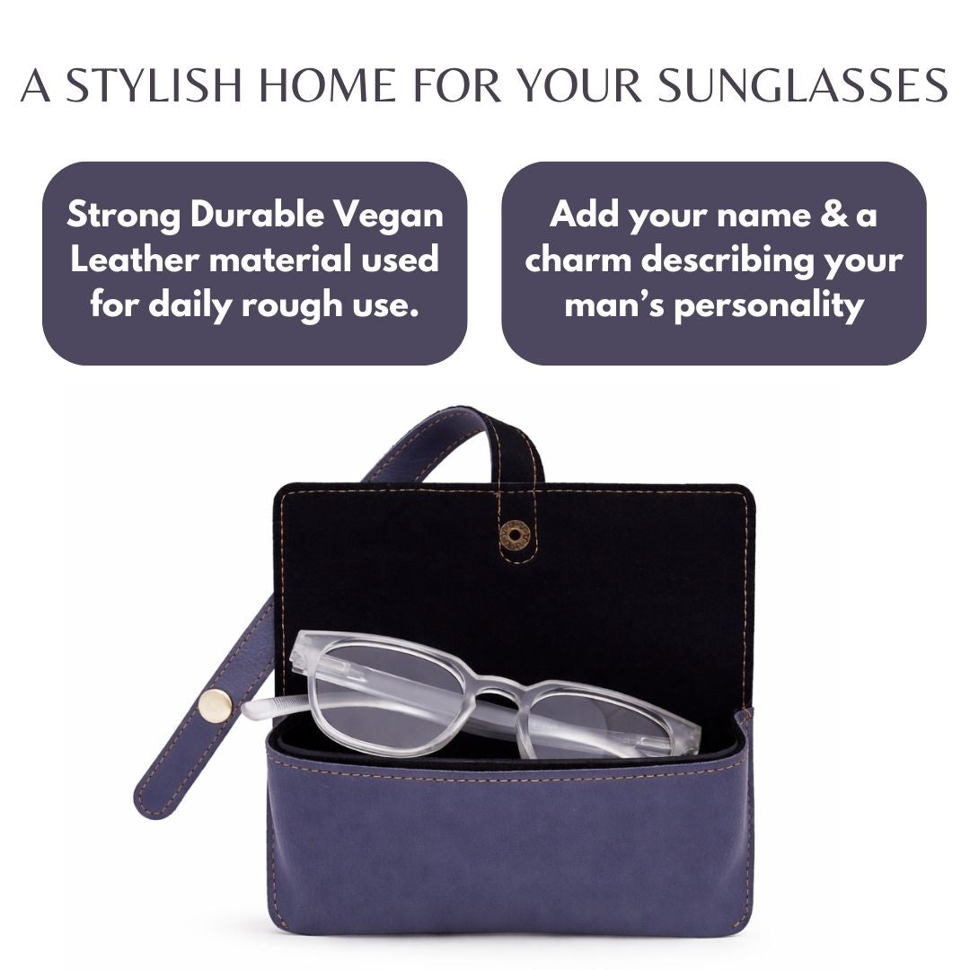 Personalized Grey Sunglass Cover with Name & Charm