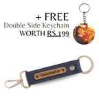 Grey Vegan Leather Keychain with name (Golden Hook)