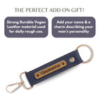 Grey Vegan Leather Keychain with name (Golden Hook)