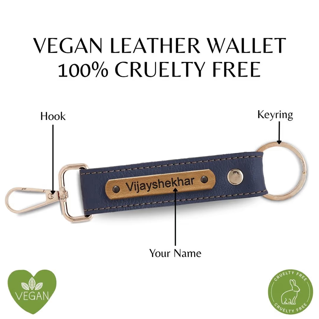 Grey Vegan Leather Keychain with name (Golden Hook)